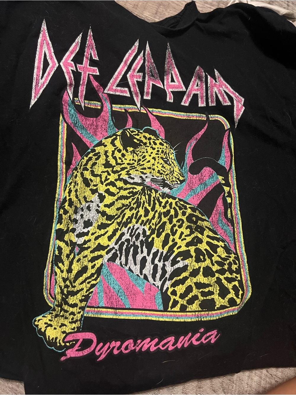 Black Graphic Tee with Yellow Leopard Design